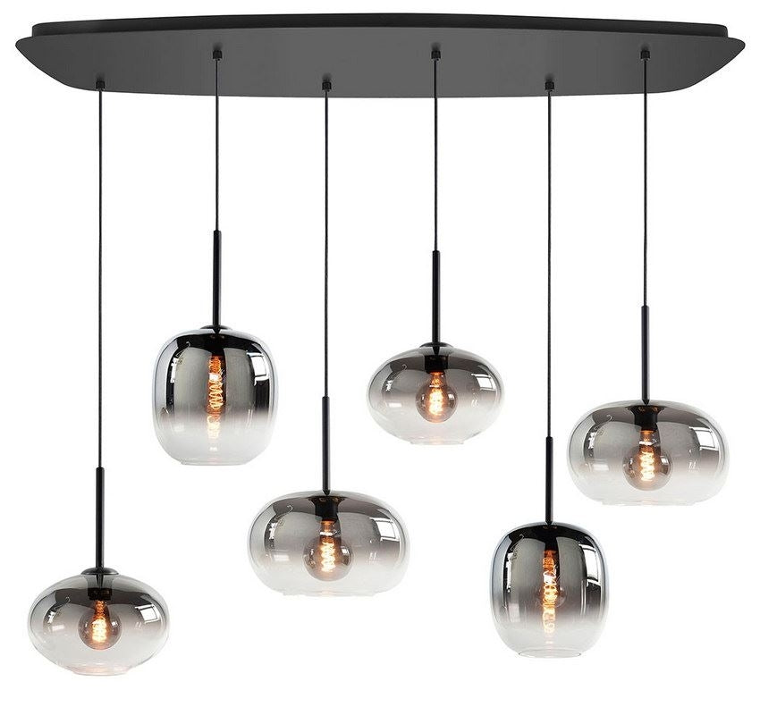 Highlight Bellini 6-Lichts Deens Ovaal Plafondplaat met Gradient Smoke Glazen